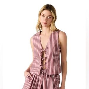 Steve Madden Aliza Dusty Brick Striped Tie-Front Sleeveless Top